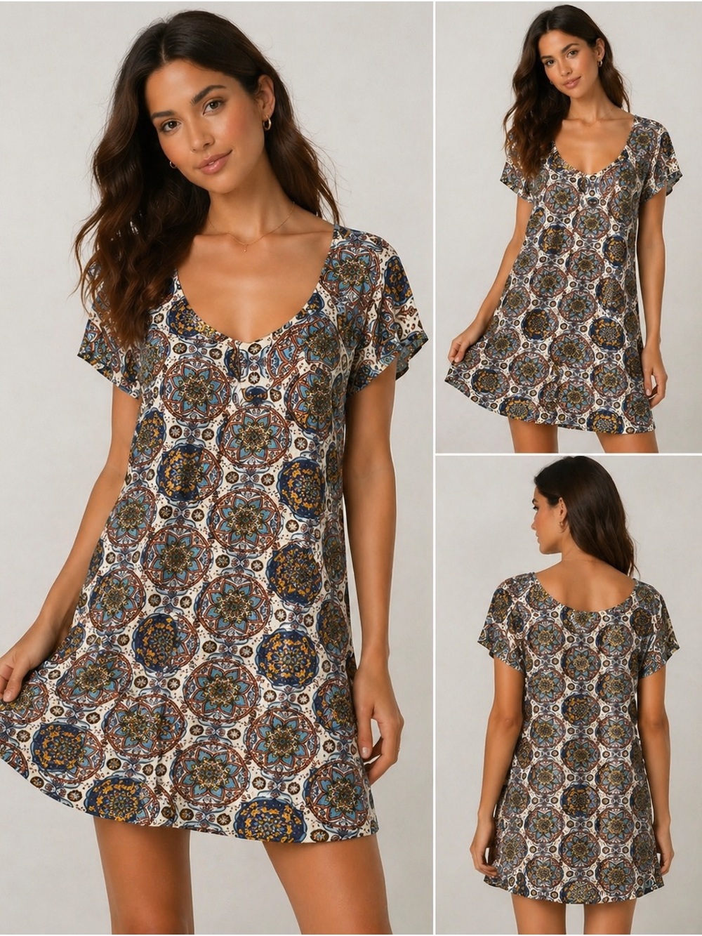 Lulu's Paisley Medallion Tank Dress in Blue Brown Ivory